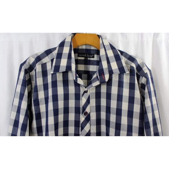 Jared Lang Men's Blue White Check Long Sleeve Button Up Shirt M - Picture 2 of 6